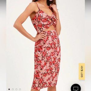 Victoria Mauve Pink Floral Print Tie-Front Cutout Dress XSmall NWT WAYFA prom